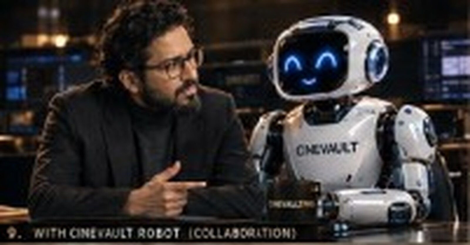 The founder and CineVault robot collaborating